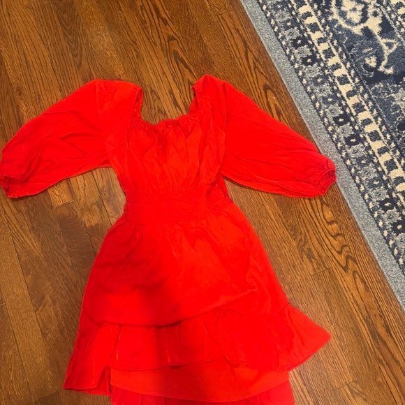 Sweeter With Time Balloon Sleeve Red Dress- Pink Lily - Picture 7 of 7